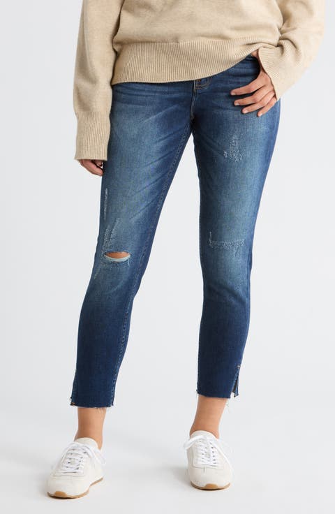 Lana High Waist Distressed Raw Hem Bootcut Jeans