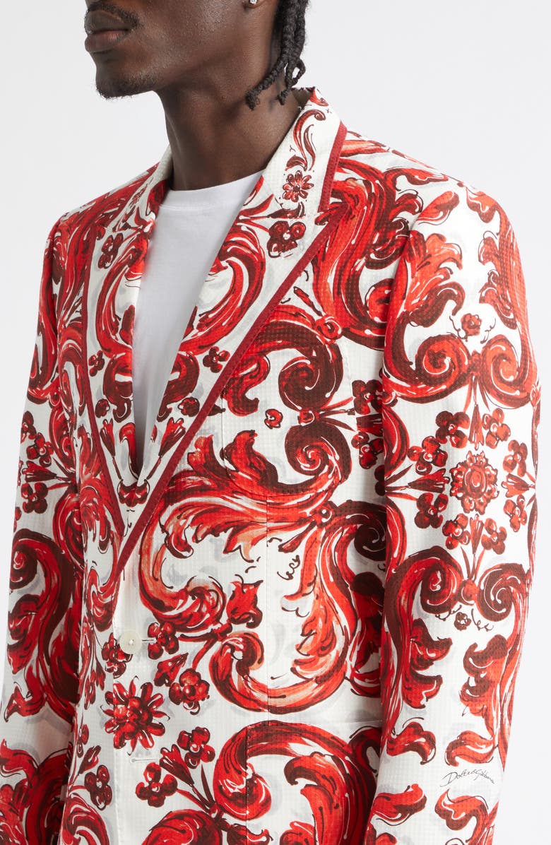 Dolce&Gabbana Majolica Print Cotton & Silk Jacquard Jacket, Alternate, color, Is5dq Mix Maiolica L Rubin