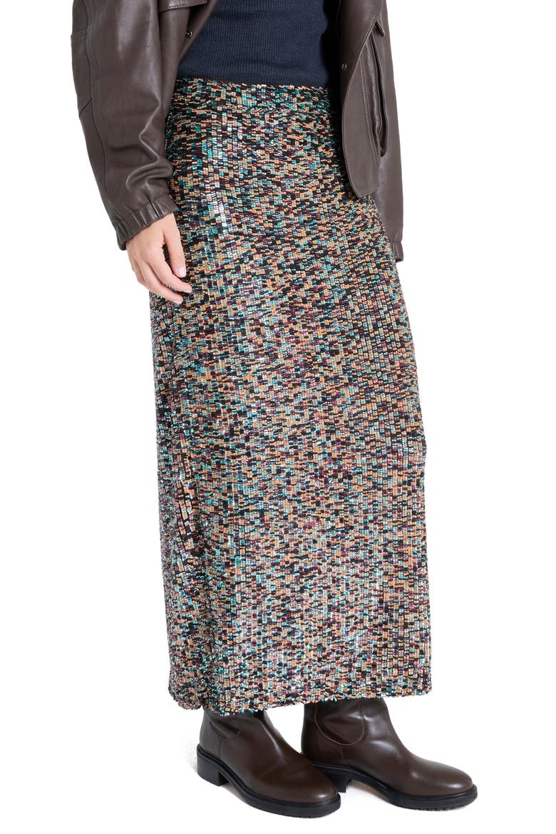 Sylkie Sequin Silk Skirt, Alternate, color, DARK CHOCOLATE