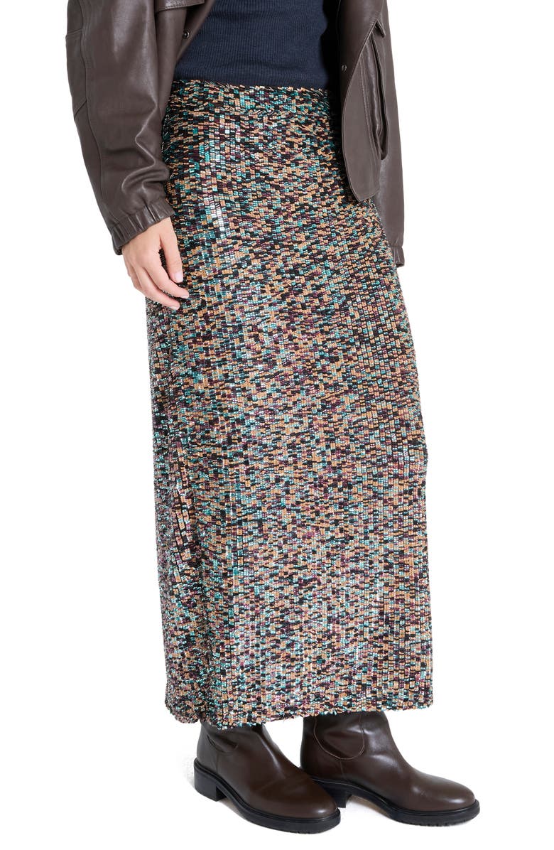 TWP Sylkie Sequin Silk Skirt, Alternate, color, Dark Chocolate