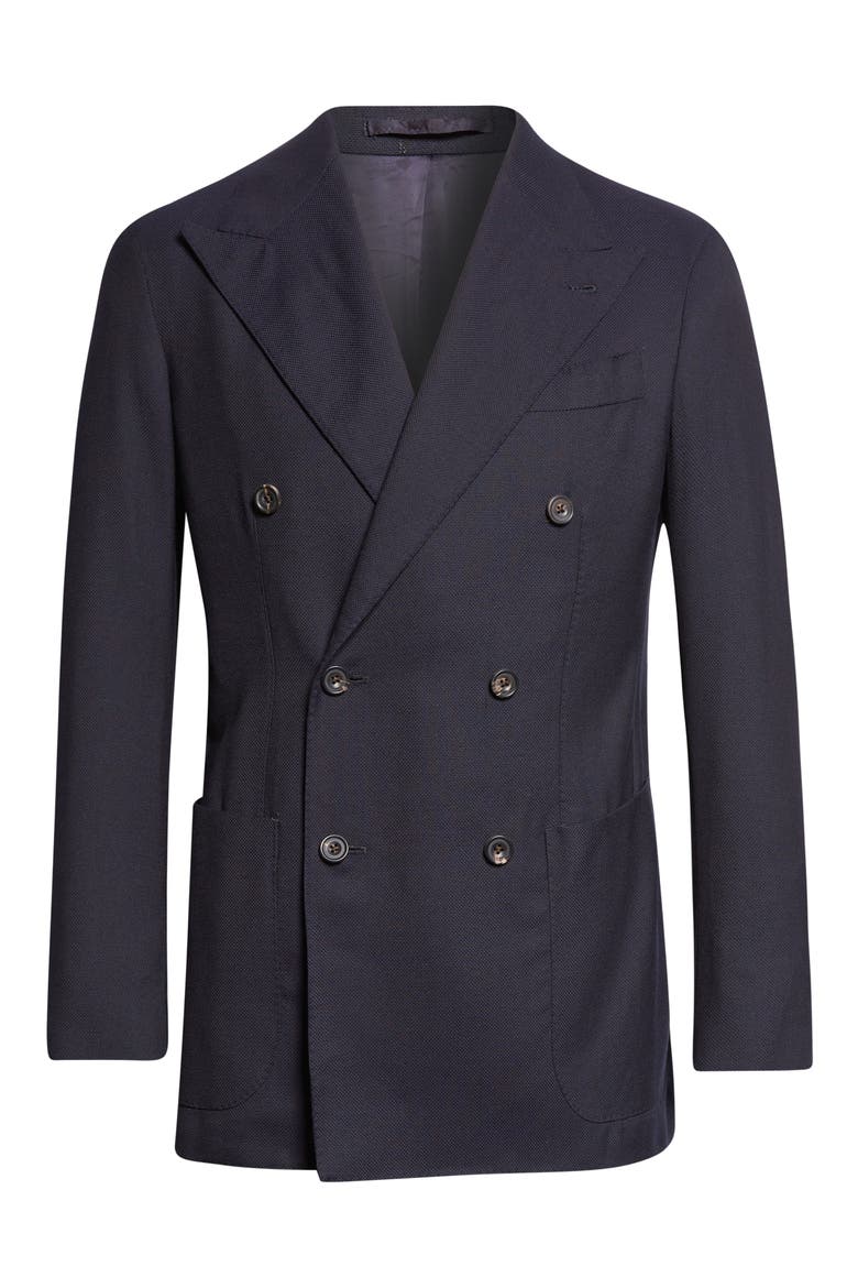 Double Breasted Virgin Wool Hopsack Blazer, Alternate, color, NAVY