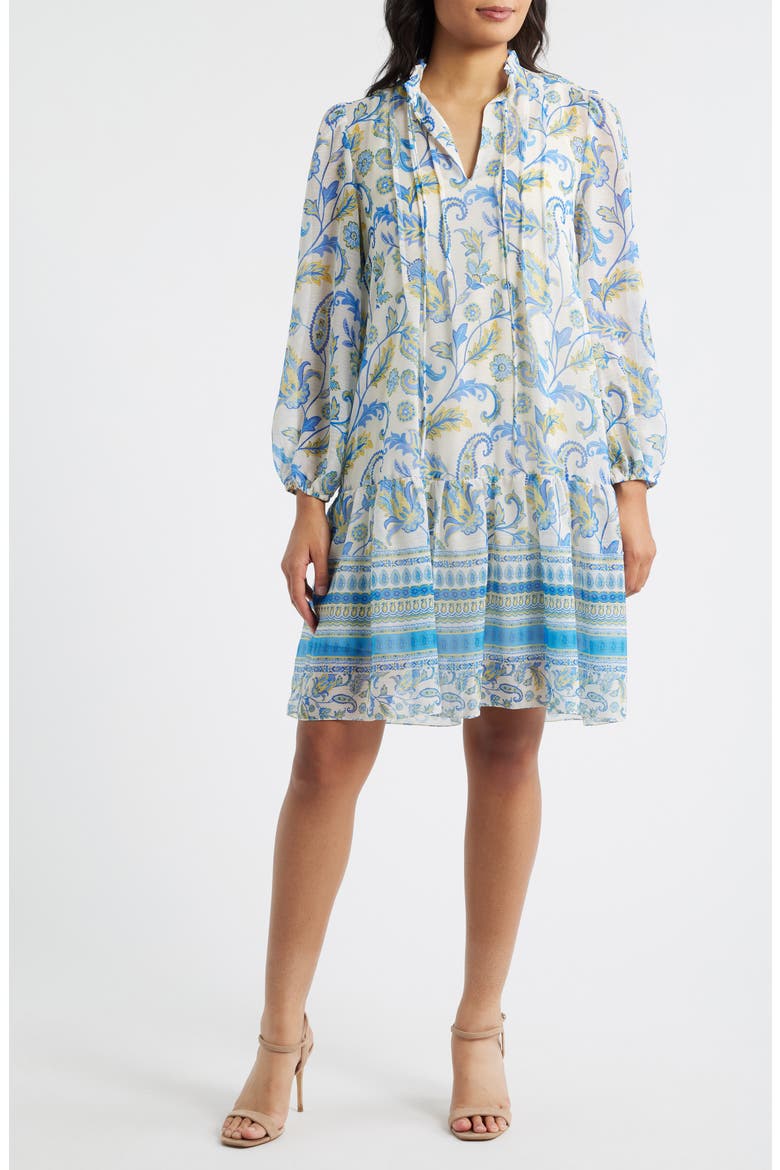 Float Long Sleeve Dress, Main, color, IVORY BLUE