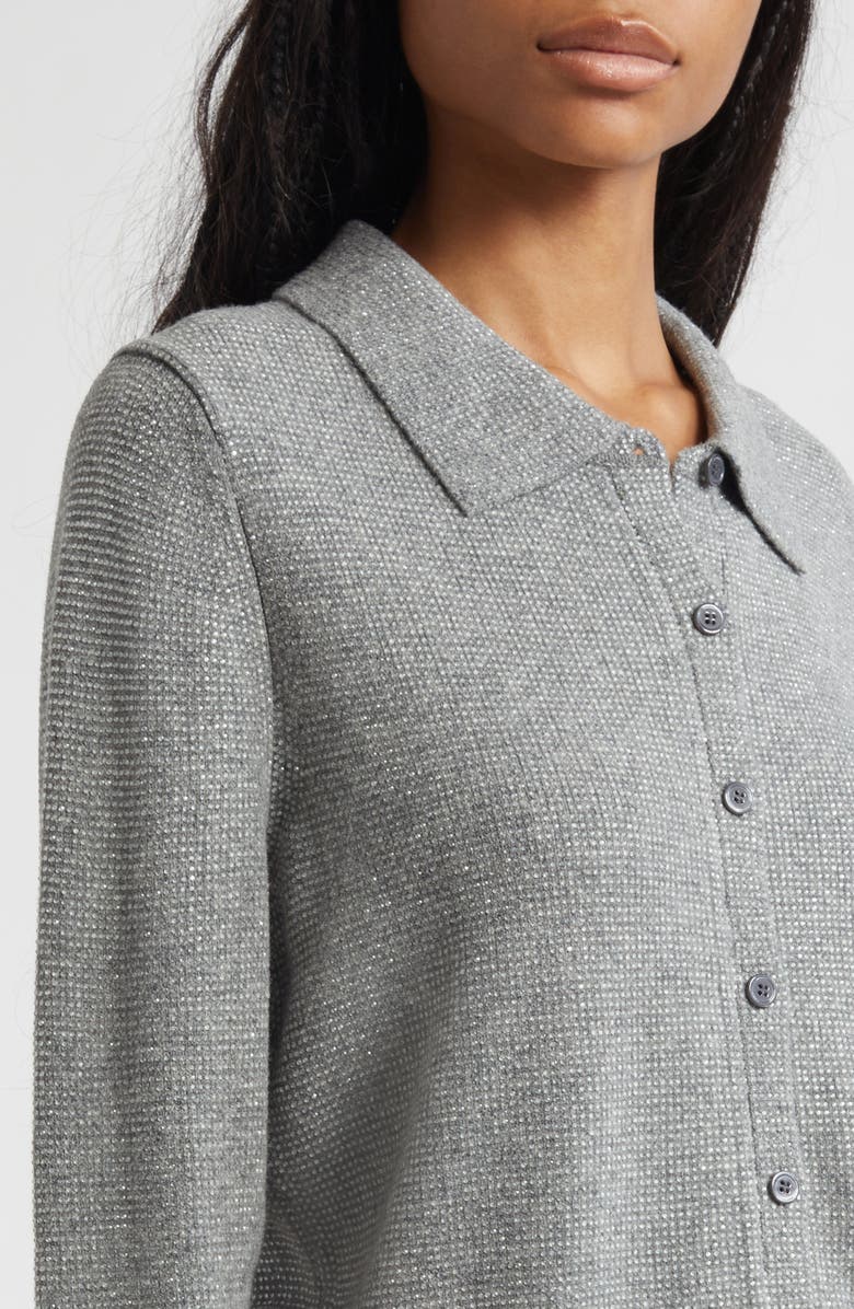 Alexander Wang Crystal Hotfix Wool Blend Polo Cardigan, Alternate, color, Heather Grey