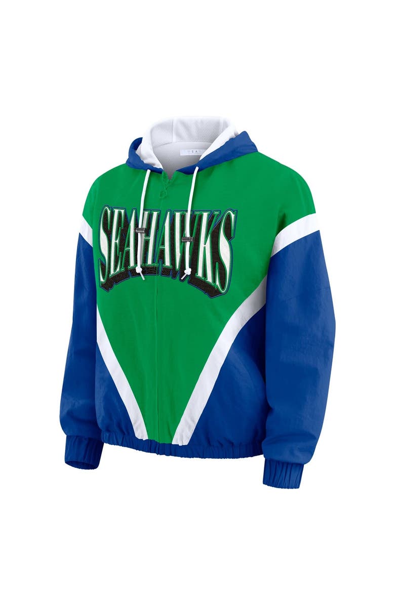 WEAR by Erin Andrews Women's WEAR by Erin Andrews Green/Royal Seattle Seahawks Retro Crinkle Full-Zip Hoodie Windbreaker, Alternate, color, Green