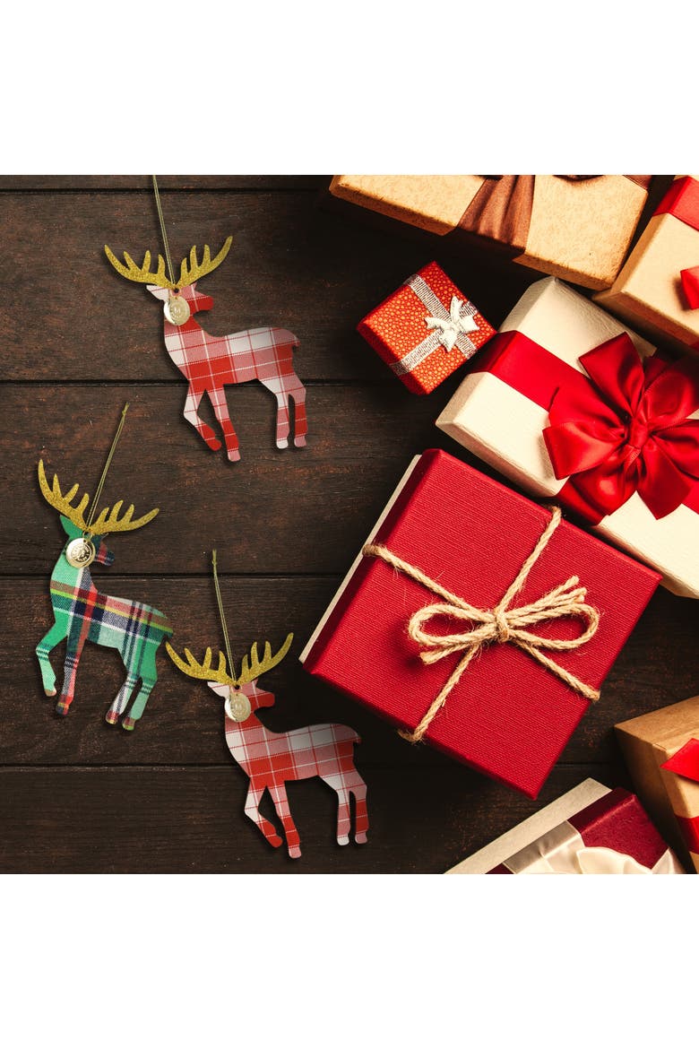 Holiday Reindeer Ornament 4 Piece Set in Red and Green, Alternate, color, Red