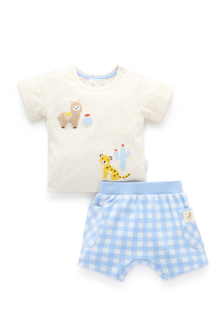 Gingham Short and Tee Set, Main, color, Caribbean Gingham
