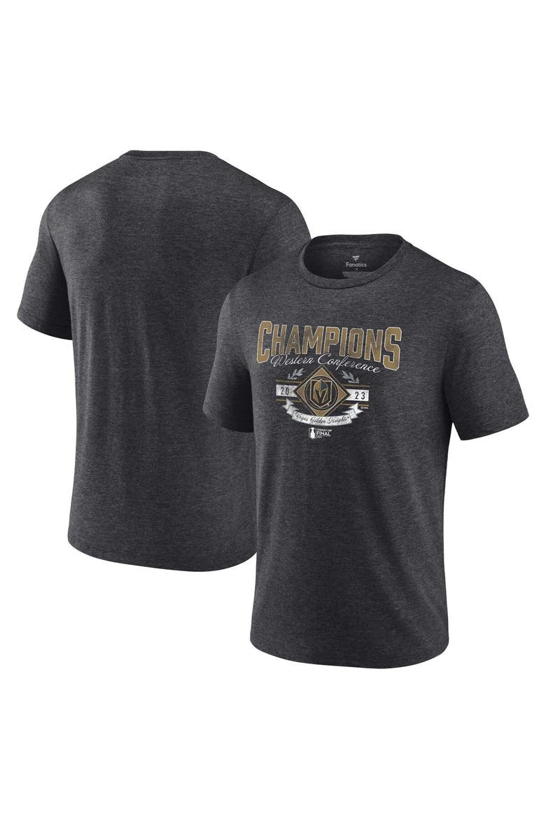 Men's Fanatics Branded  Heather Charcoal Vegas Golden Knights 2023 Western Conference Champions Icing Tri-Blend T-Shirt, Main, color, Heather Charcoal