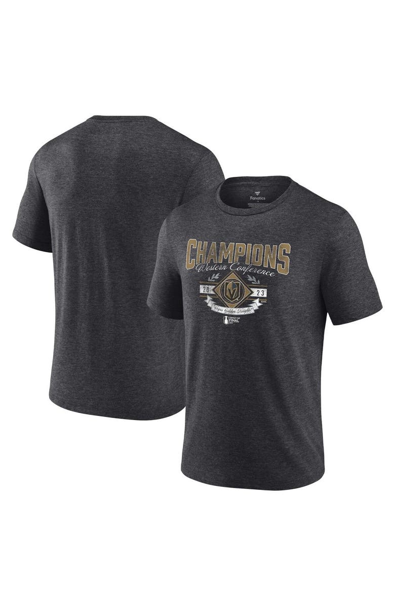 FANATICS Men's Fanatics Branded Heather Charcoal Vegas Golden Knights 2023 Western Conference Champions Icing Tri-Blend T-Shirt, Main, color,