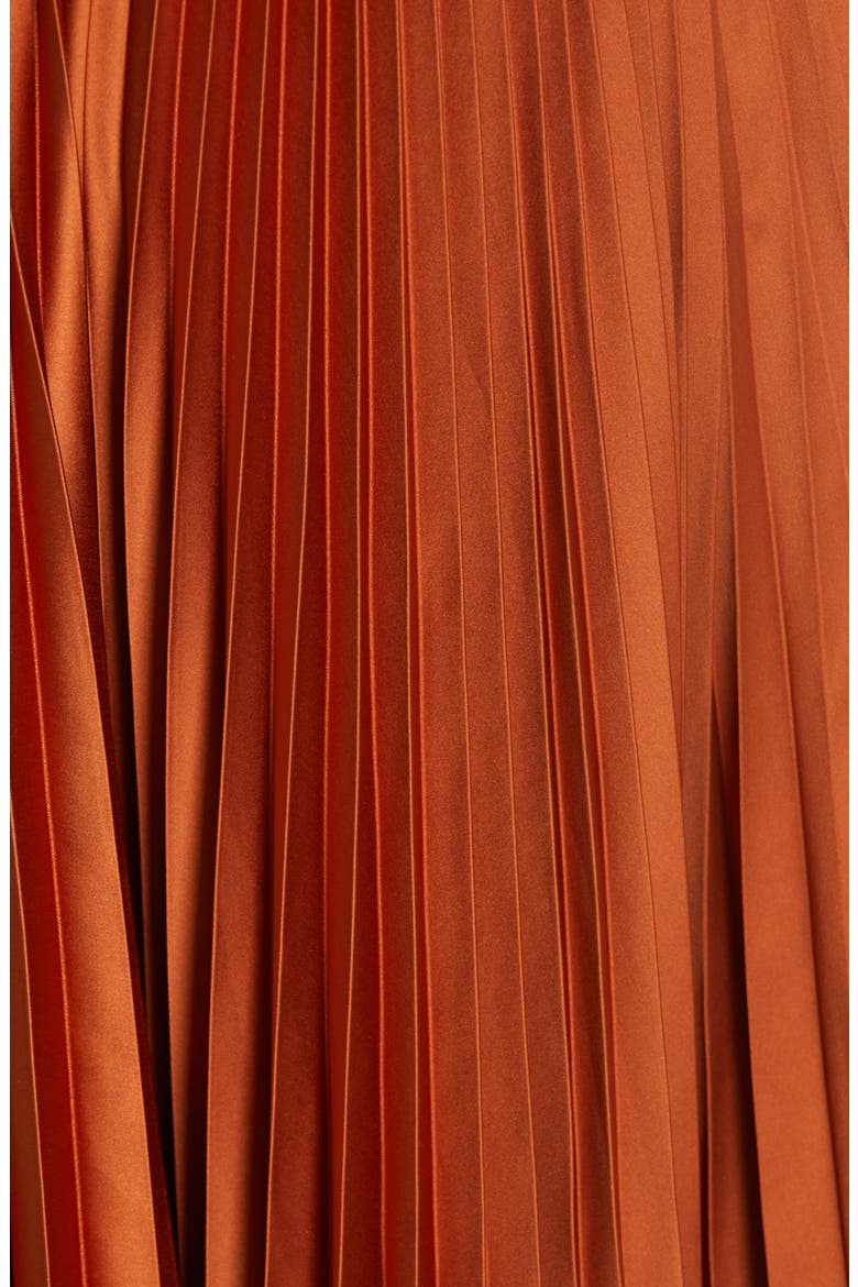 Aviva Pleated Satin Maxi Dress, Alternate, color, COPPER
