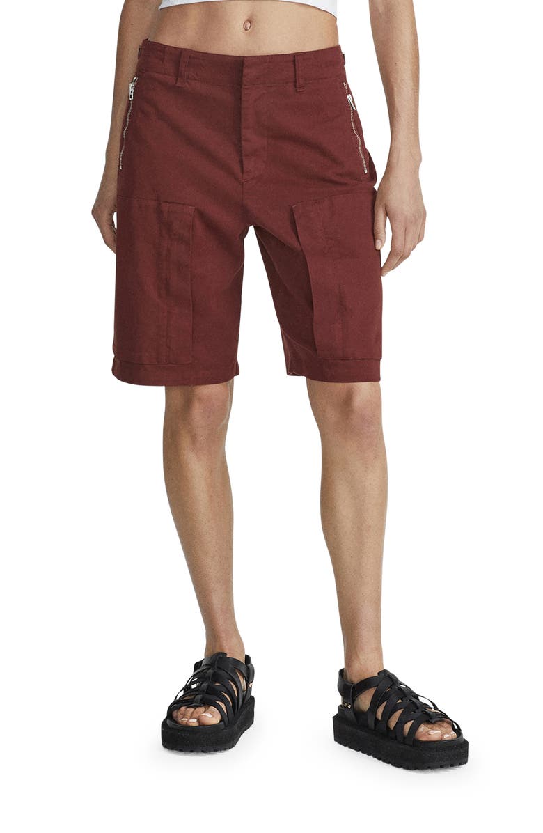 rag & bone Kai Cotton Twill Shorts, Main, color, Mahogany