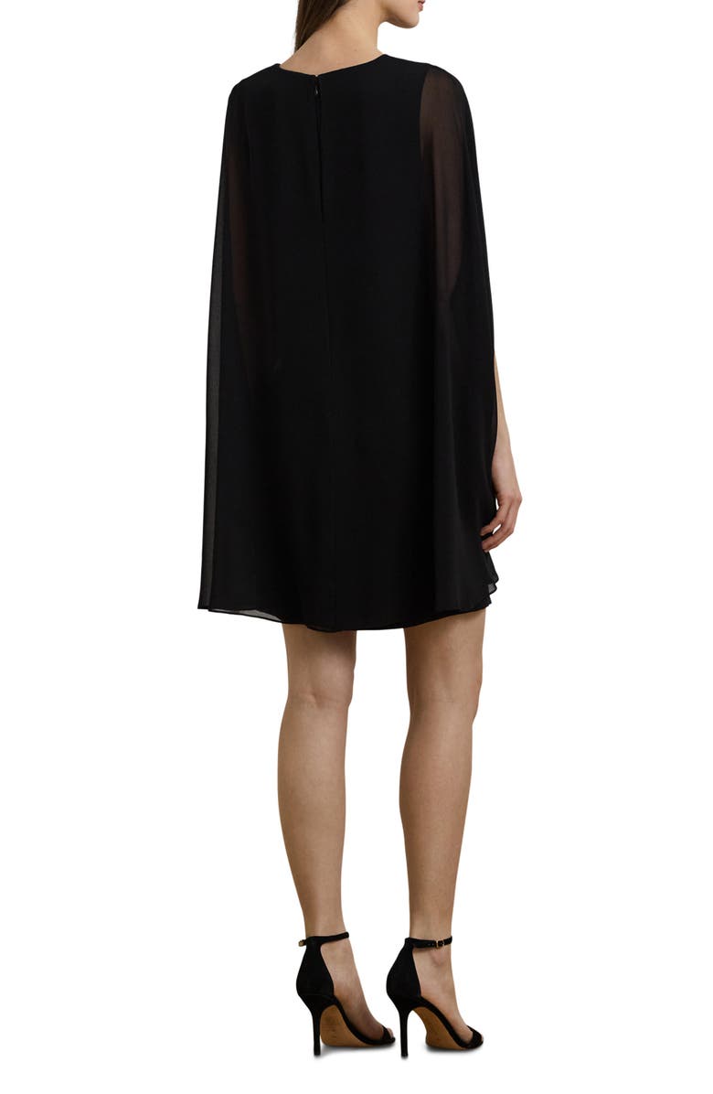 Lauren Ralph Lauren Cape Long Sleeve Cocktail Minidress, Alternate, color, Black