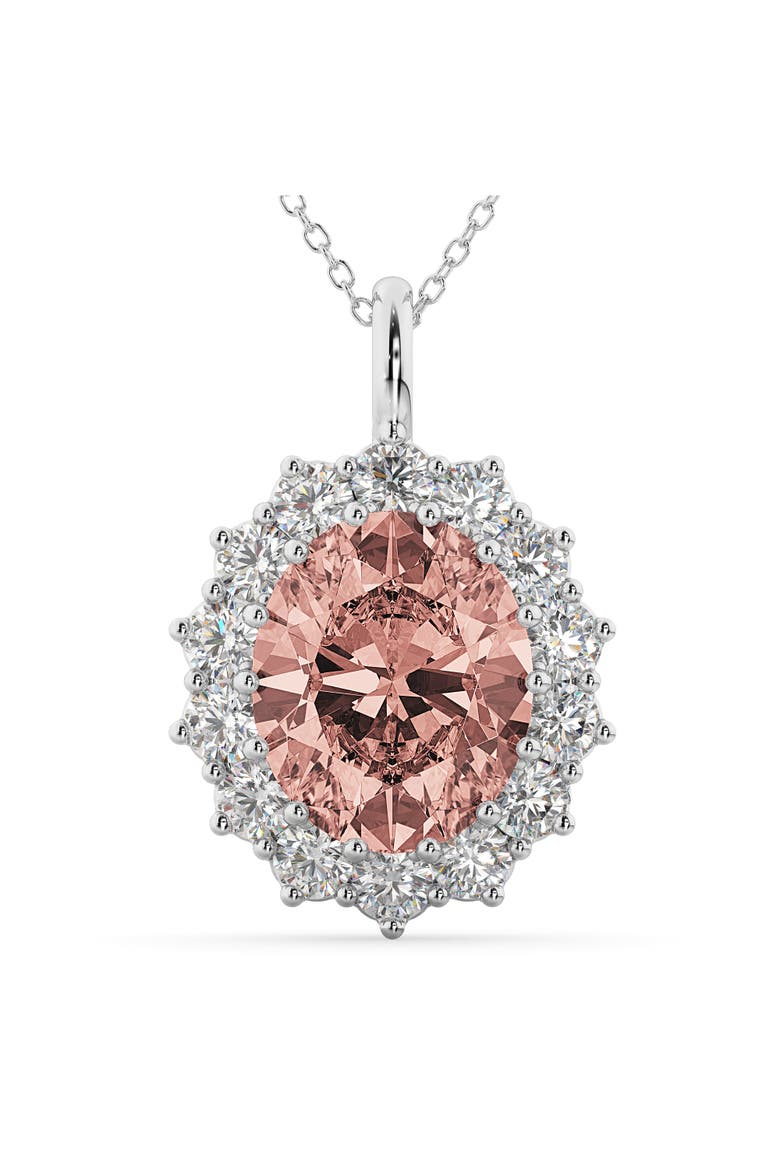 Oval Morganite & Diamond Halo Pendant Necklace 14k, Main, color, 6.40ct/White Gold