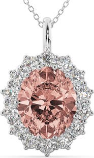ALLUREZ Oval Morganite & Diamond Halo Pendant Necklace 14k