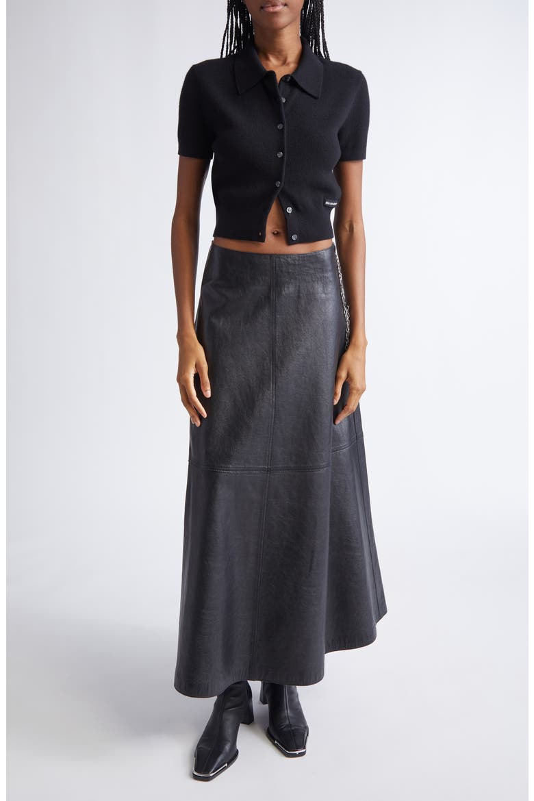 Chain Zip Leather Skirt, Alternate, color, BLACK