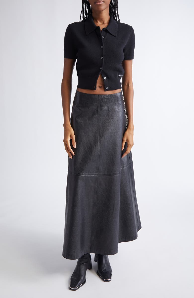 Alexander Wang Logo Short Sleeve Wool Crop Cardigan, Alternate, color, Black