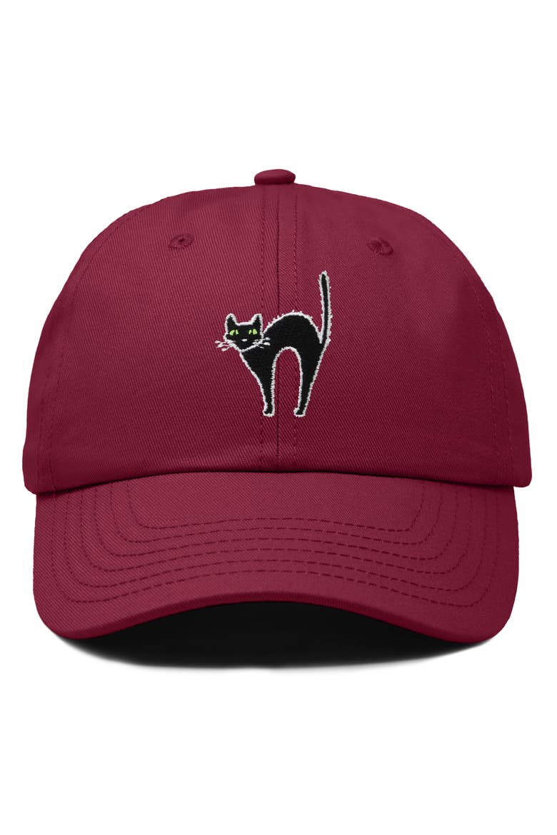 Black Cat Embroidered Casual Hat, Main, color, Maroon