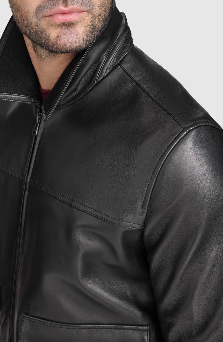 Cole Haan Knit Trim Leather Jacket, Alternate, color, Black