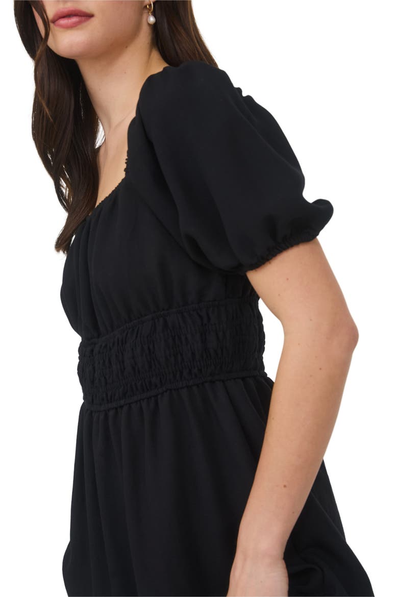 Puff Sleeve Midi Dress, Alternate, color, BLACK