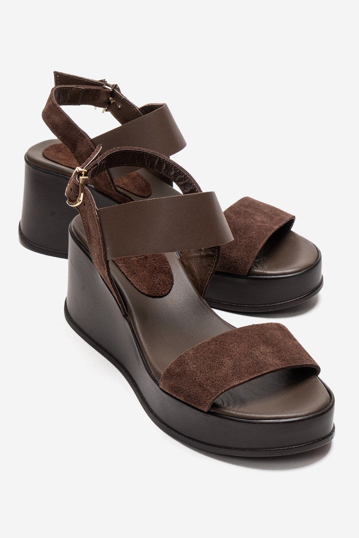 Forever & Always Shoes Lolanthe Leather Wedge Sandal, Main, color, Brown Suede
