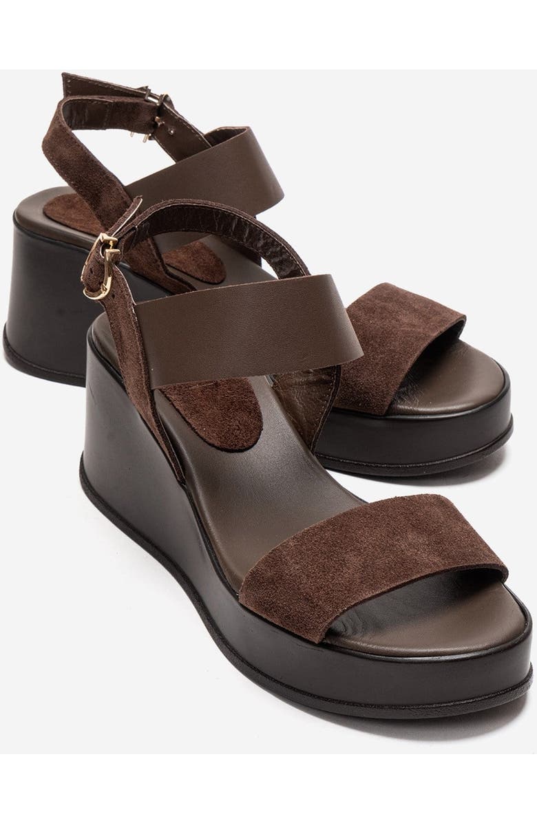 Forever & Always Shoes Lolanthe Leather Wedge Sandal, Main, color, Brown Suede