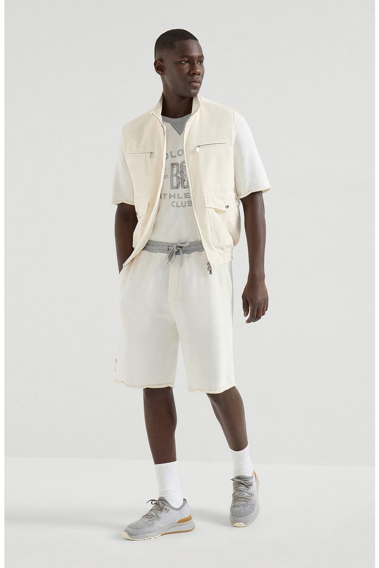 Cotton and linen mélange French terry Bermuda shorts with logo, Alternate, color, Panama