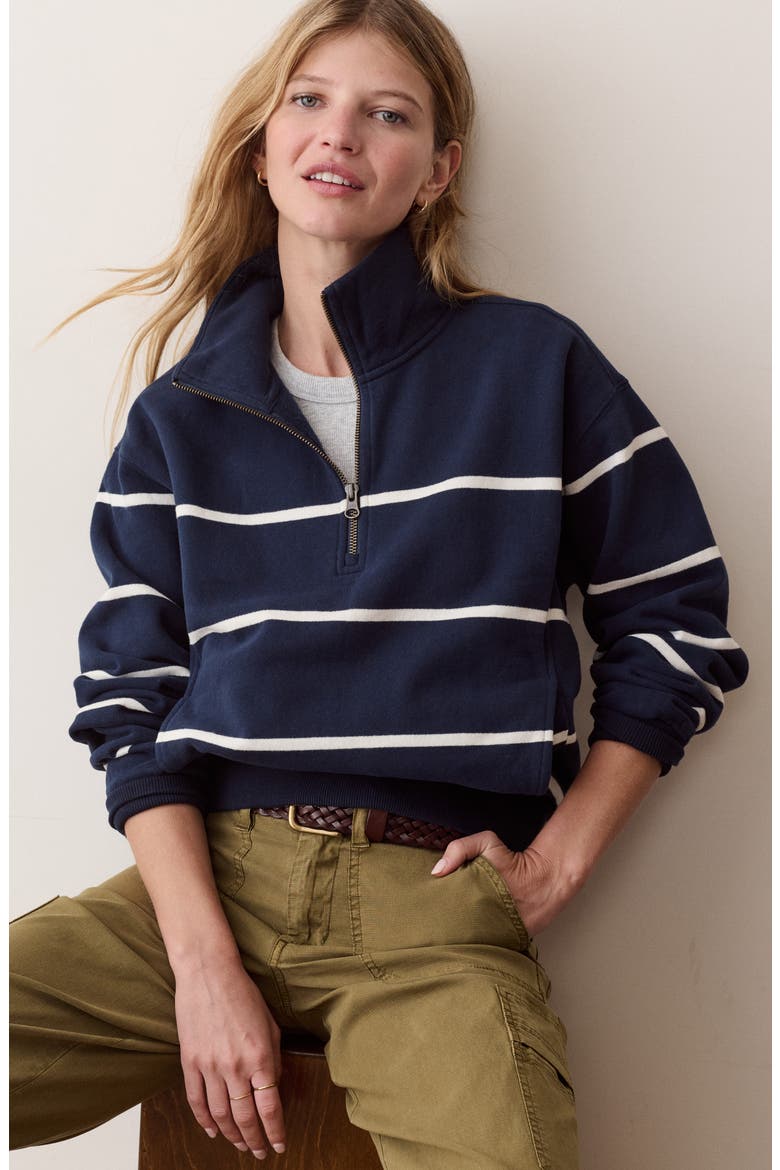 Cloud 9 Fleece Half Zip Pullover, Alternate, color, NAVY/ WHITE STRIPE