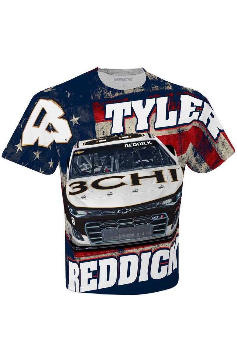 CHECKERED FLAG Men's Checkered Flag White Tyler Reddick 3CHI Sublimated Patriotic Total Print T-Shirt, Alternate, color, 