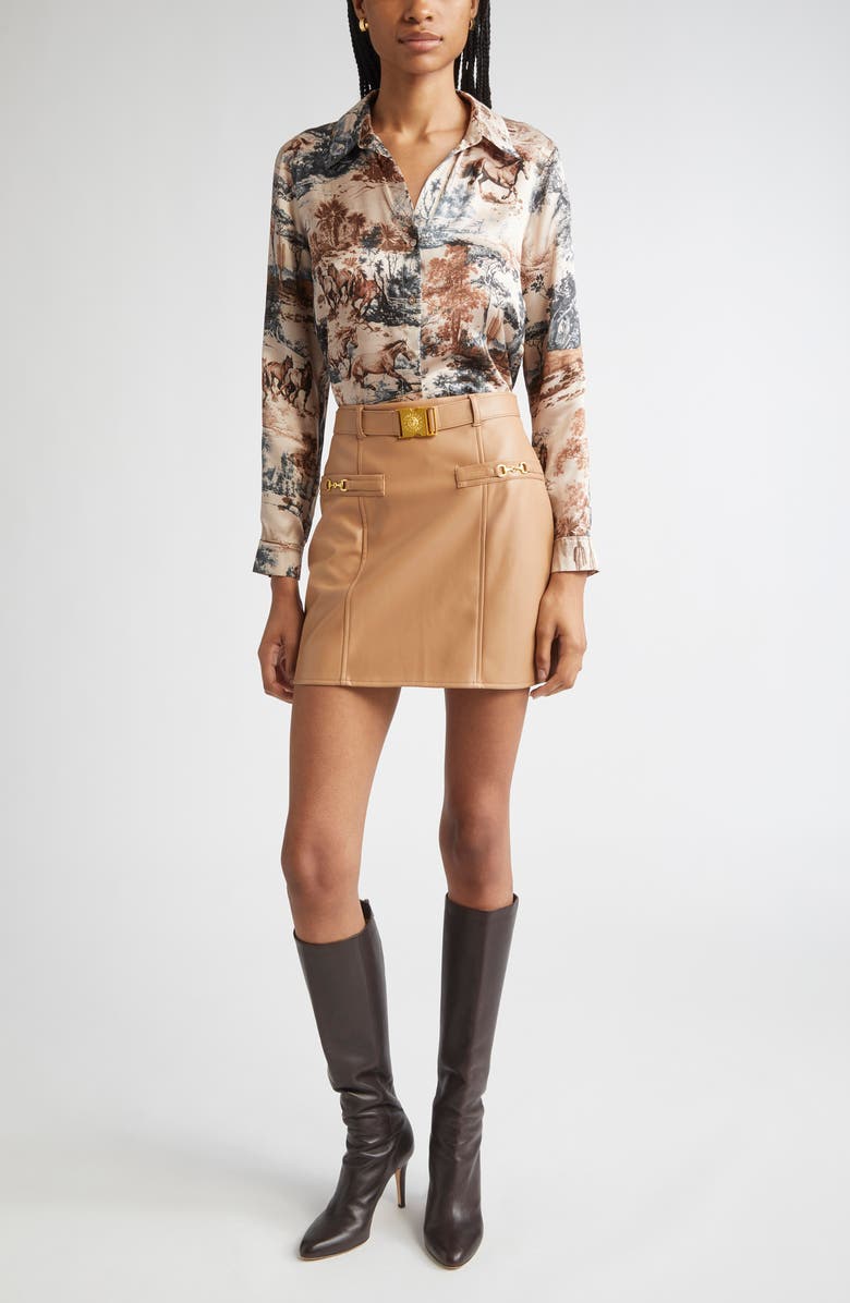 L'AGENCE Tyler Print Silk Button-Up Shirt, Alternate, color, Tan Mt Western Toile