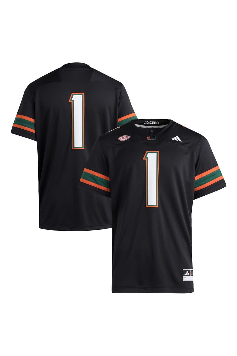Men's adidas #1 Black Miami Hurricanes Premier Jersey, Alternate, color, Black