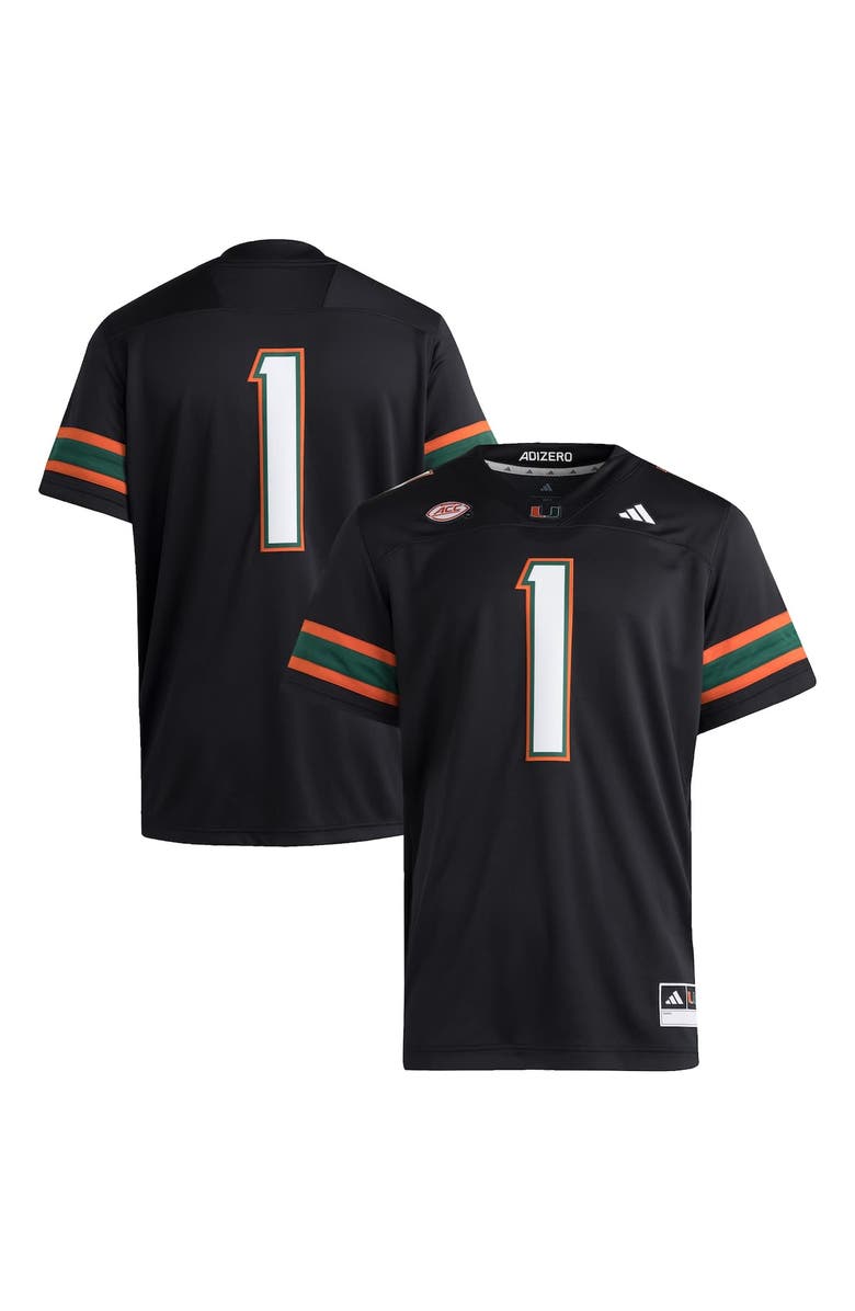 adidas Men's adidas #1 Black Miami Hurricanes Premier Jersey, Alternate, color, Black