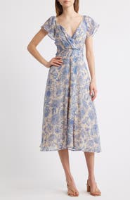 Lulus April Floral Chiffon Fit & Flare Midi Dress