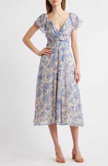 Lulus April Floral Chiffon Fit & Flare Midi Dress