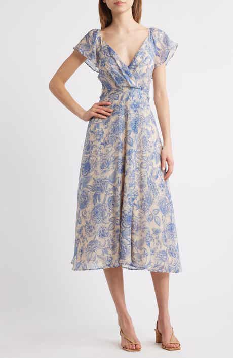 Lulus April Floral Chiffon Fit & Flare Midi Dress