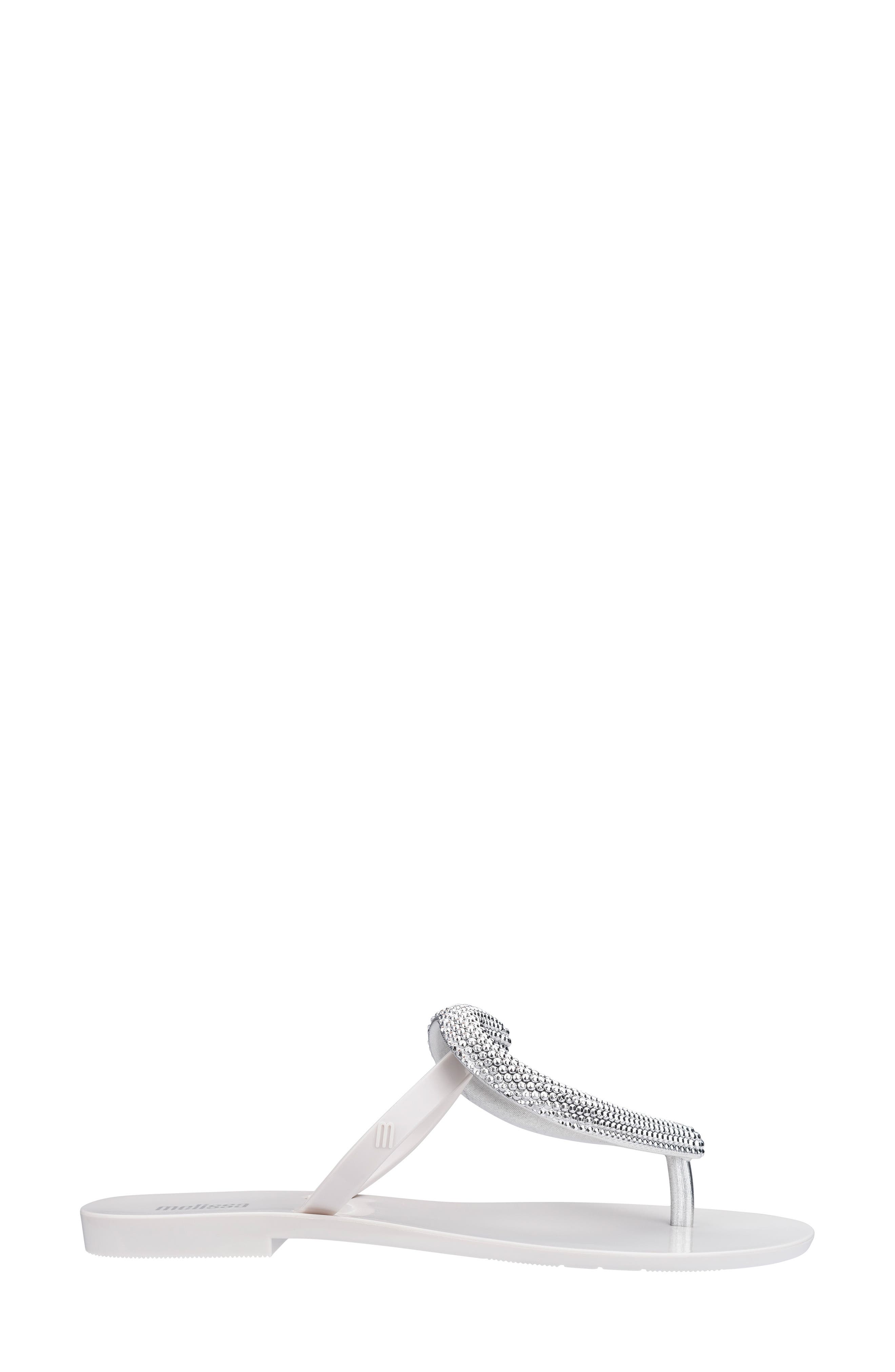 Big Heart Chrome Jelly Flip Flop, Alternate, color, WHITE SILVER