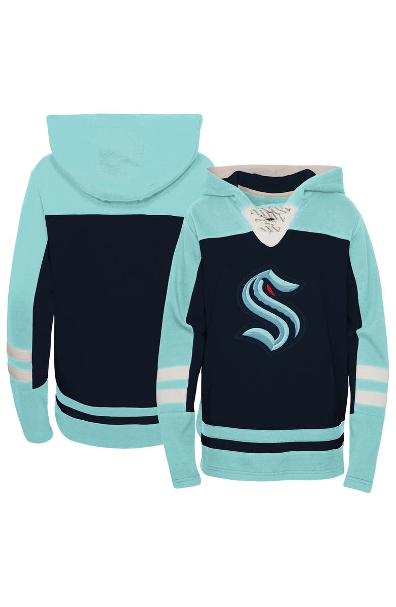 Outerstuff Preschool Deep Sea Blue Seattle Kraken Ageless Revisited Lace-Up V-Neck Pullover Hoodie, Main, color, 