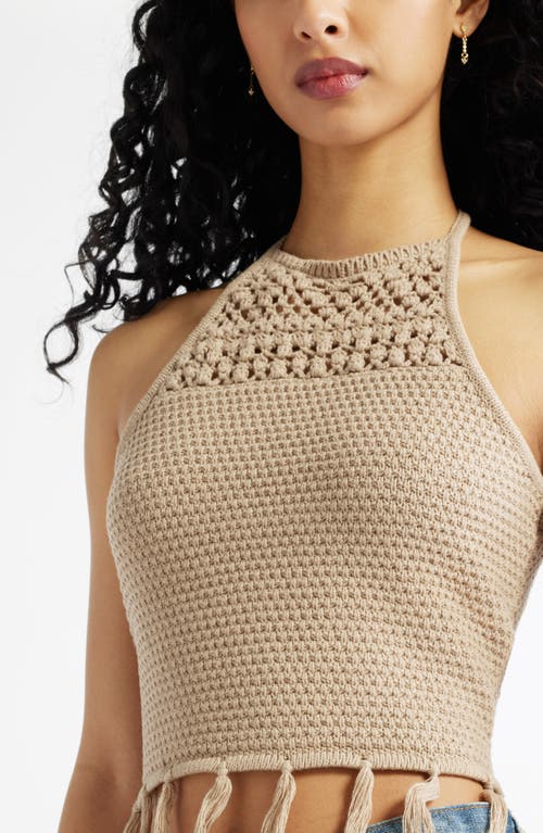 Bp. Crochet Cotton Blend Halter Top In Brown