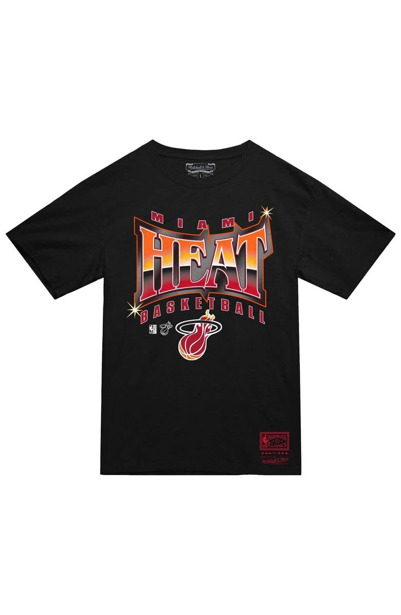 Mitchell & Ness Men's Mitchell & Ness  Black Miami Heat Worldwide Collection Glow Up T-Shirt, Alternate, color, Black