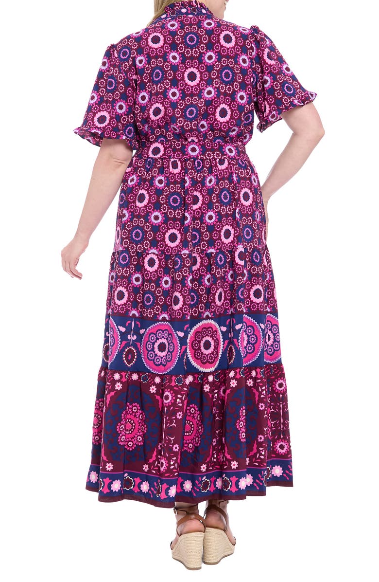 London Times Ruffle Short Sleeve Tiered Maxi Dress, Alternate, color, Plum Caspia/ Navy