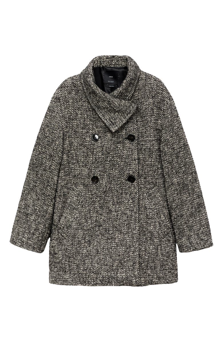 MANGO Double Breasted Marled Knit Coat, Alternate, color, Black