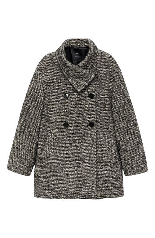 Mango Double Breasted Marled Knit Coat In Black