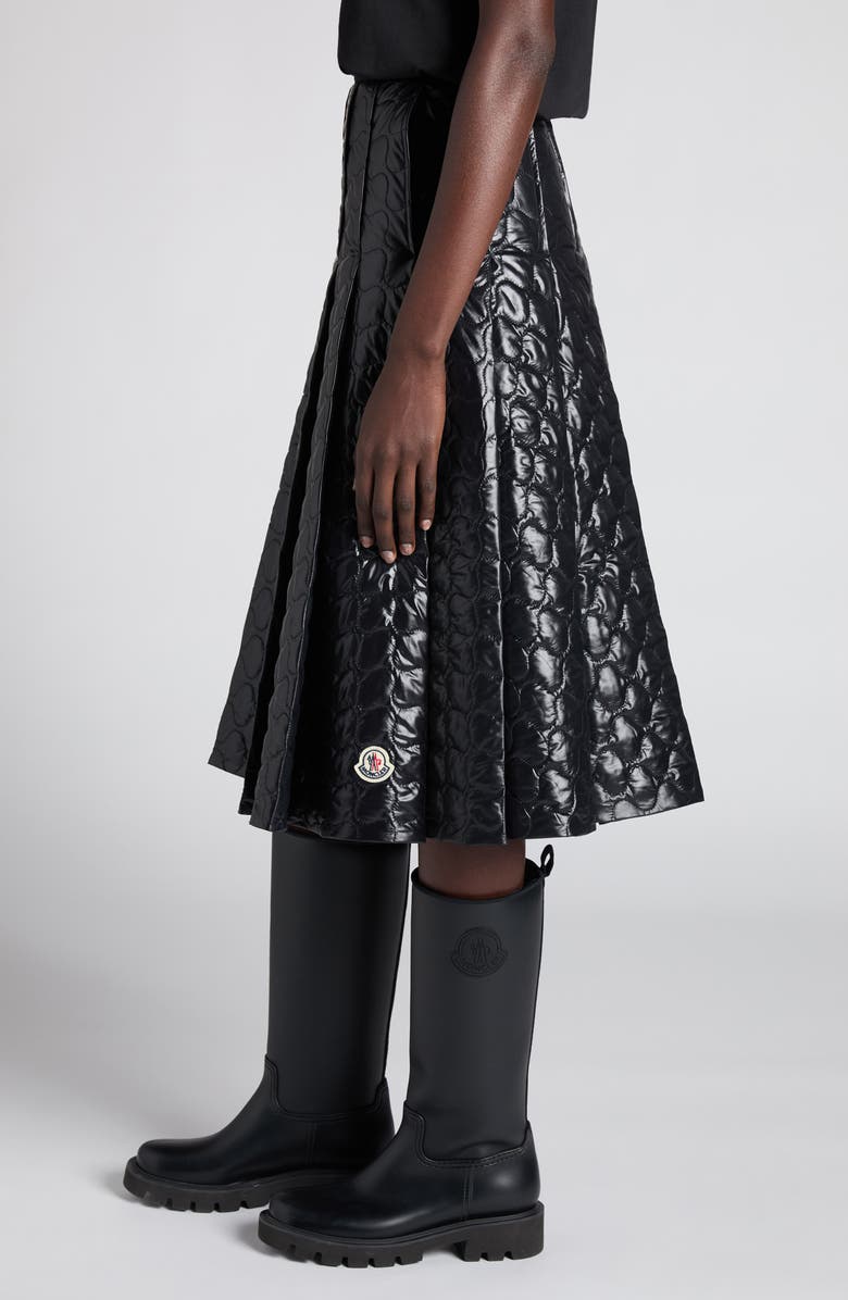 Moncler Onion Quilted Pleated A-Line Skirt, Alternate, color, Black
