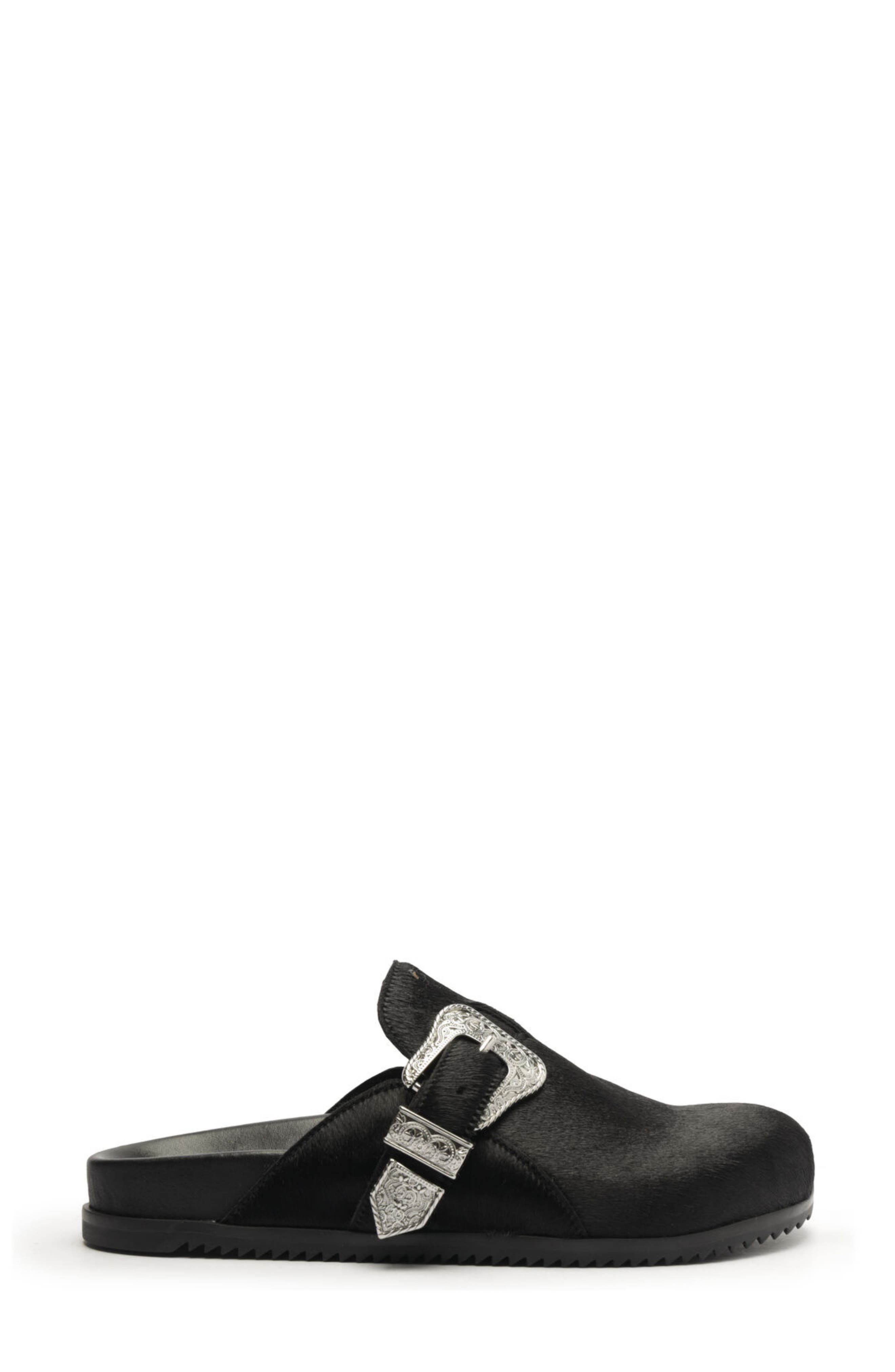 Schutz Grace Buckle Genuine Calf Hair Clog, Alternate, color, Black