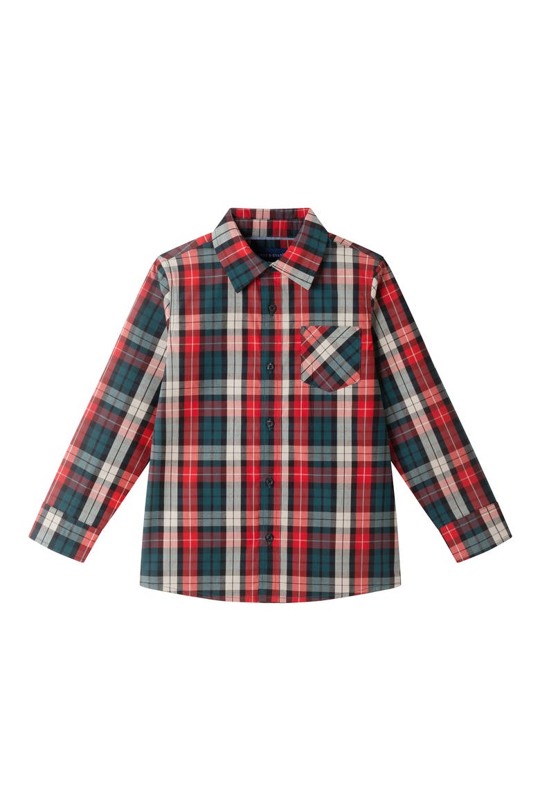 Kids' Two-Piece Plaid Cotton Flannel Button-Up Shirt & Bow Tie Set, Alternate, color, RED PLAID