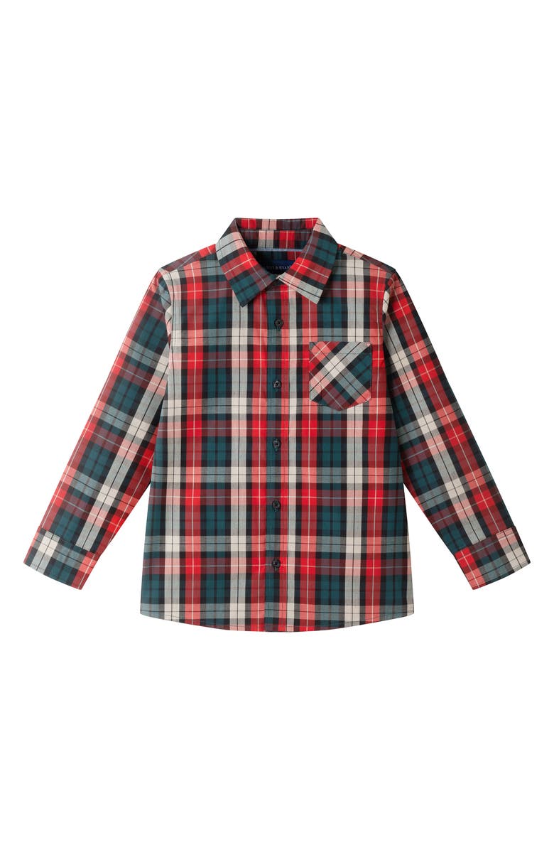 Andy & Evan Kids' Two-Piece Plaid Cotton Flannel Button-Up Shirt & Bow Tie Set, Alternate, color, Red Plaid