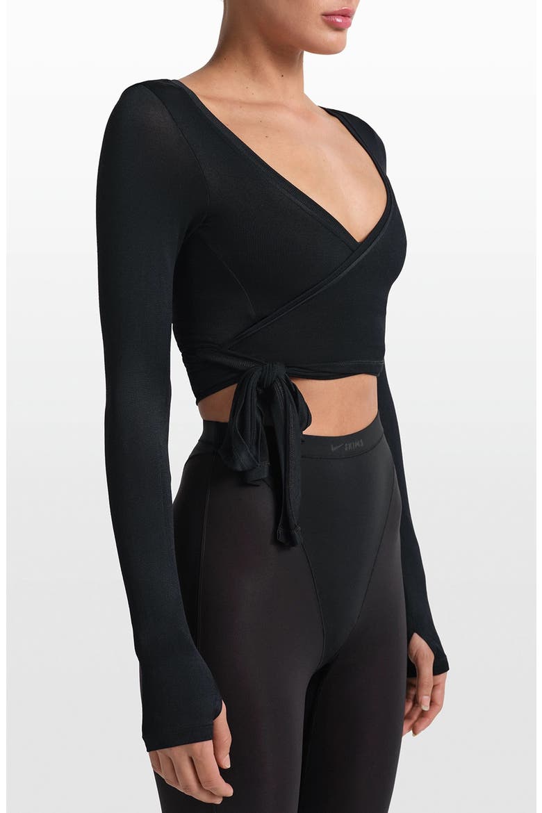 Long Sleeve Stretch Knit Wrap Top, Alternate, color, OBSIDIAN