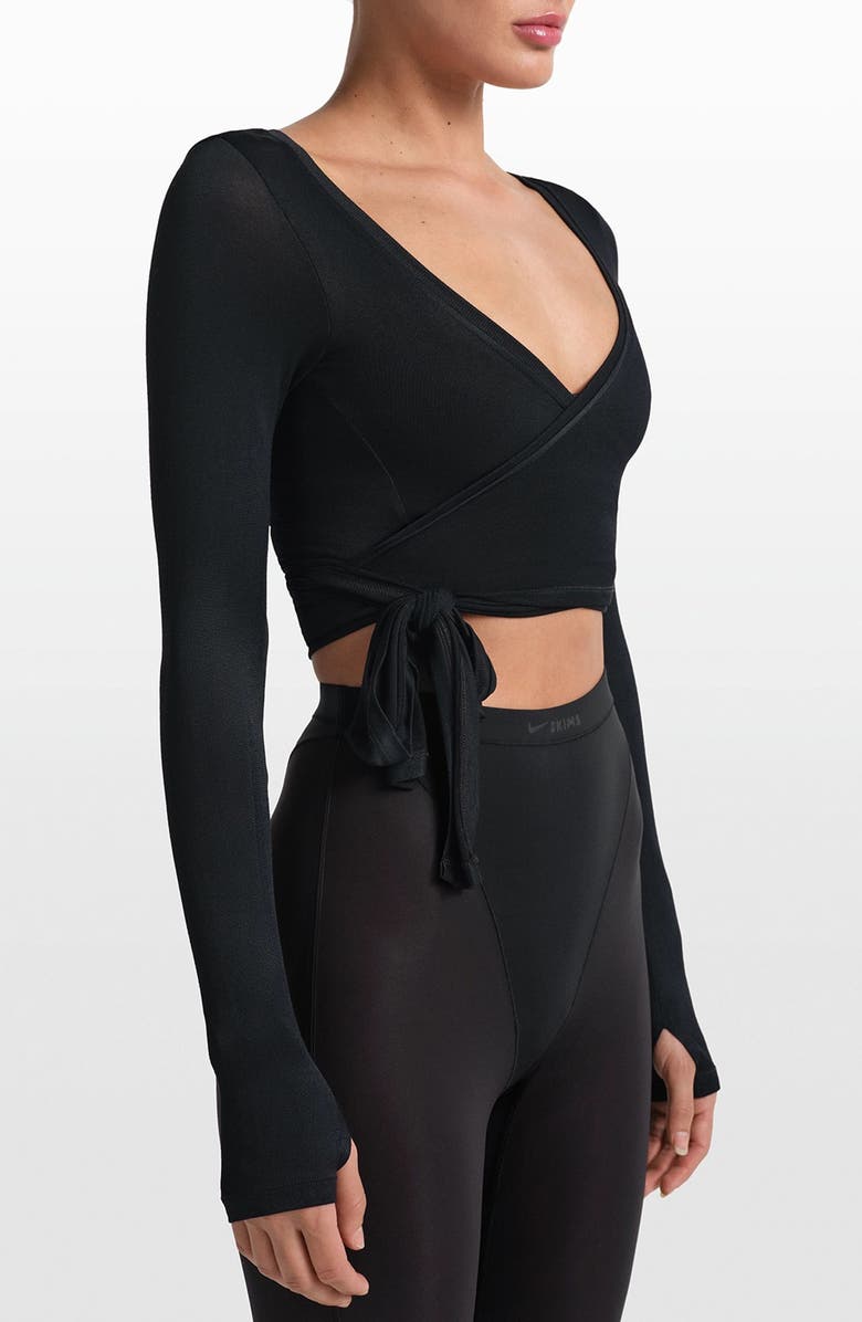 NikeSKIMS Long Sleeve Stretch Knit Wrap Top, Alternate, color, Obsidian
