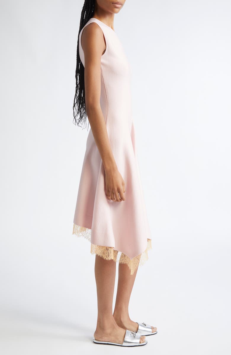 McQueen Lace Trim Asymmetric Wool Blend Knit Dress, Alternate, color, Rose/ Peach