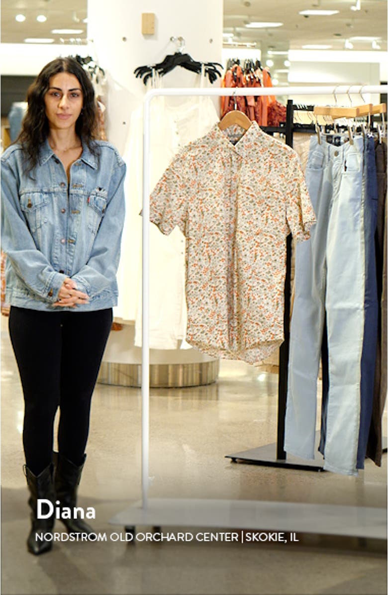 Trim Fit Floral Short Sleeve Stretch Cotton & Linen Button-Down Shirt, sales video thumbnail