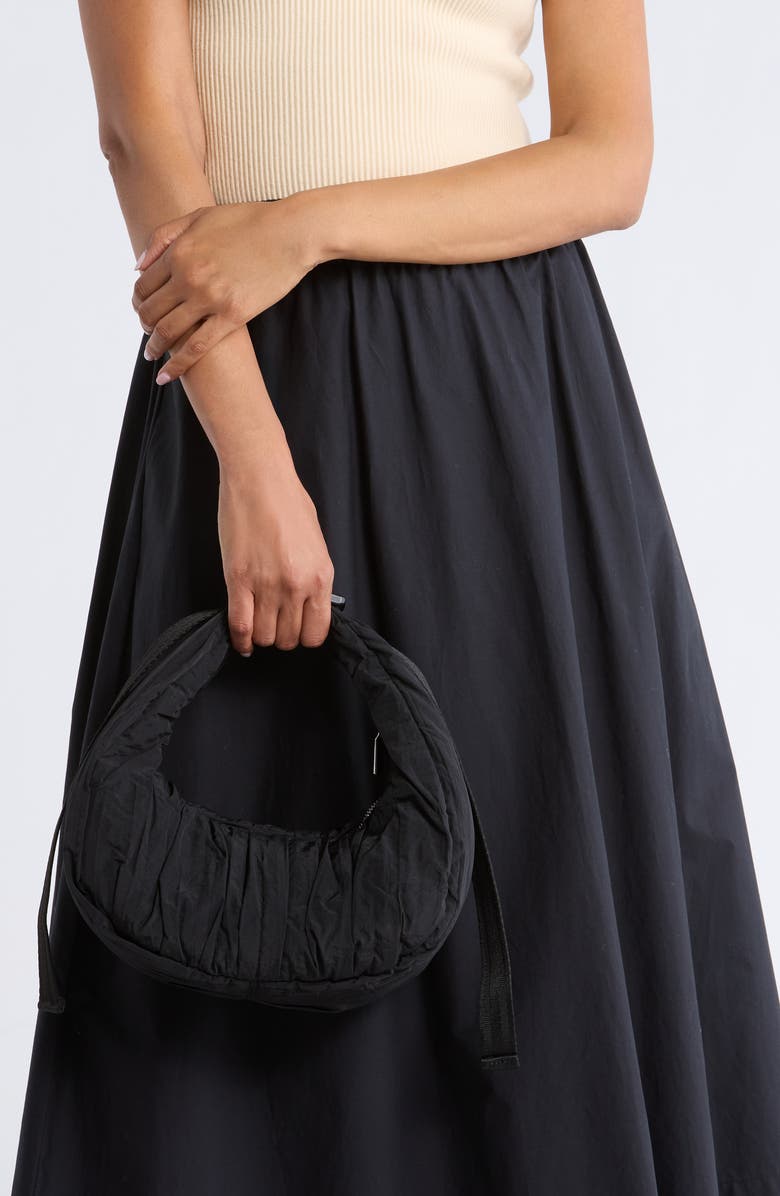 Hunter Lune Ruched Shoulder Bag, Alternate, color, Open Black