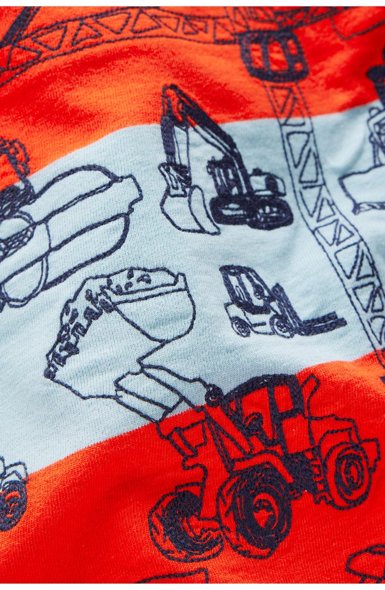 Mini Boden Kids' Stripe Construction Embroidered Cotton Graphic T-Shirt, Alternate, color, Forget-Me-Not/ Fiesta